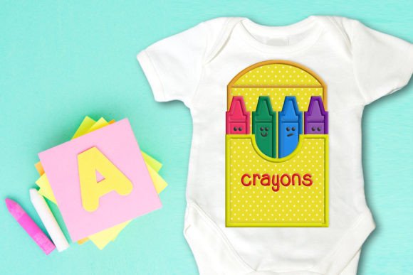 Box of Crayons Applique for Boutique Apparel